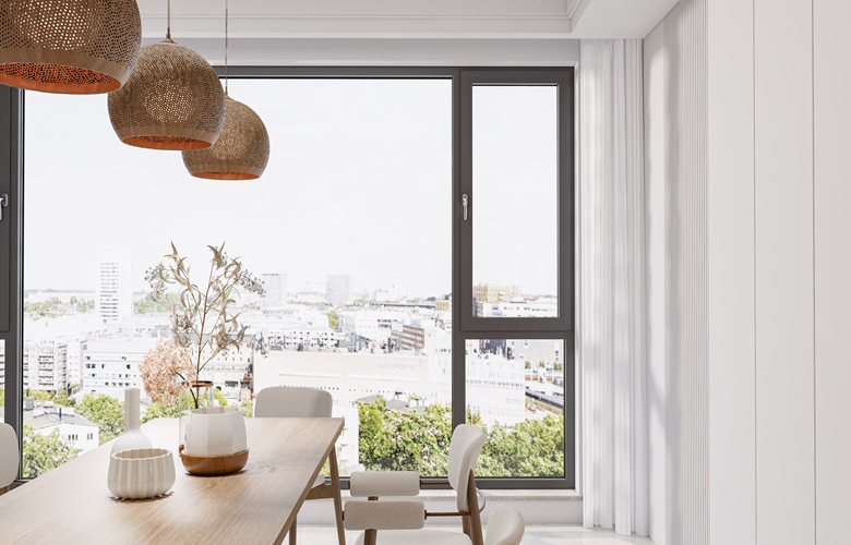 Aluminium window door with extremely narrow frame design